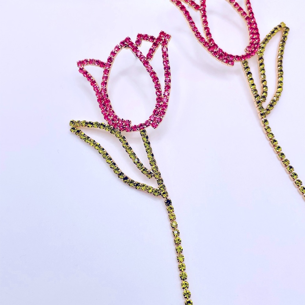 Zara Pink Tulip Rhinestone Earrings - Picture 4 of 5
